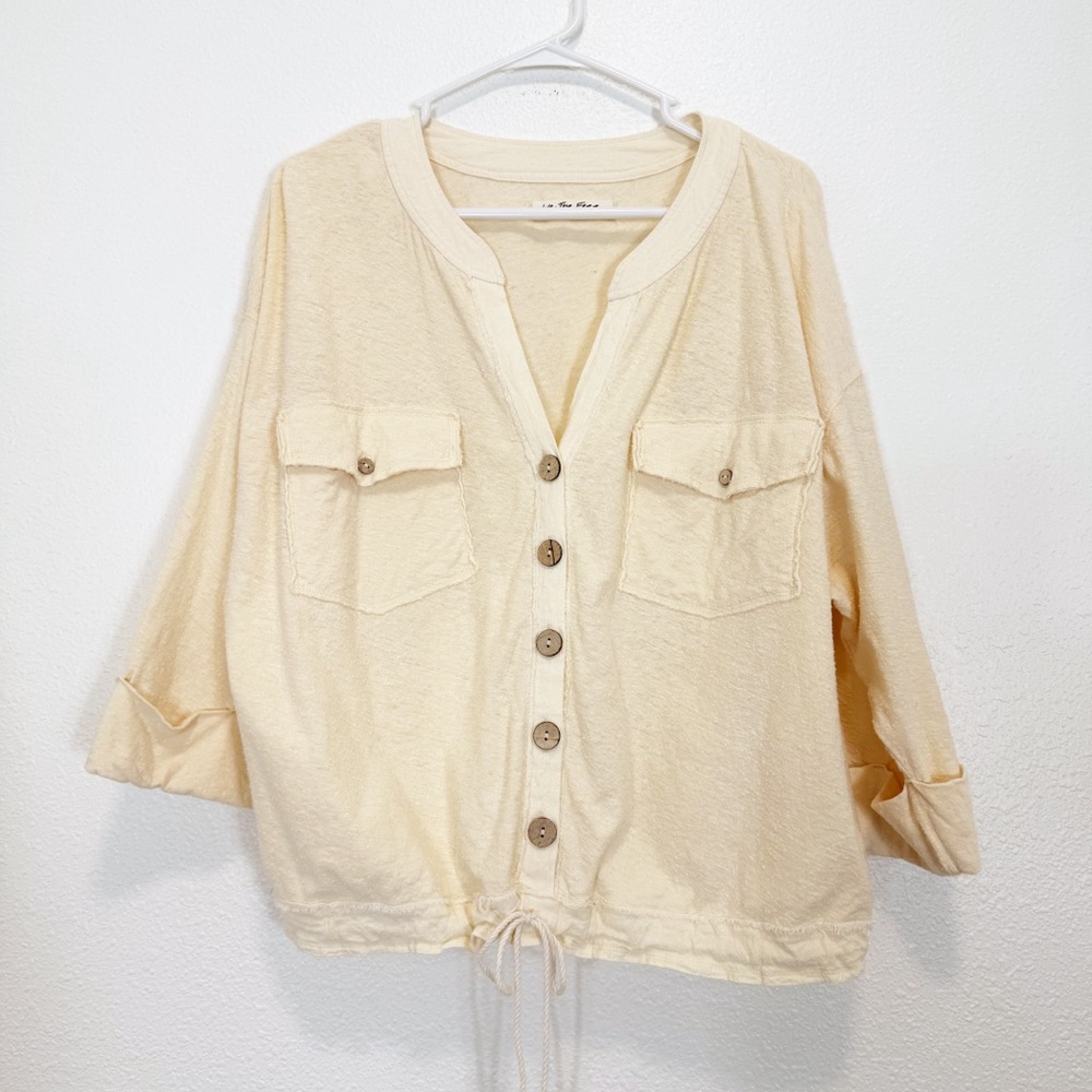 Free People We The Free Eliza Blouse Nubby Button Front Cropped Cream